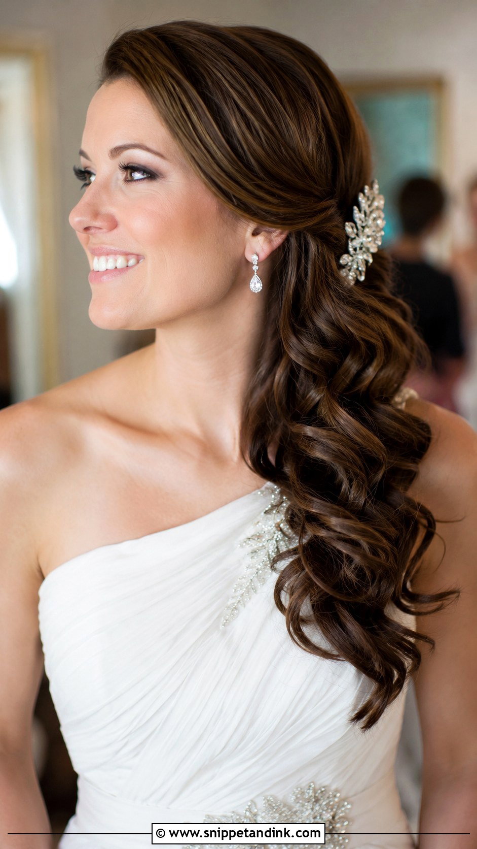 Side Swept Curls - Snippet and Ink - 30 Long Hair Wedding Styles