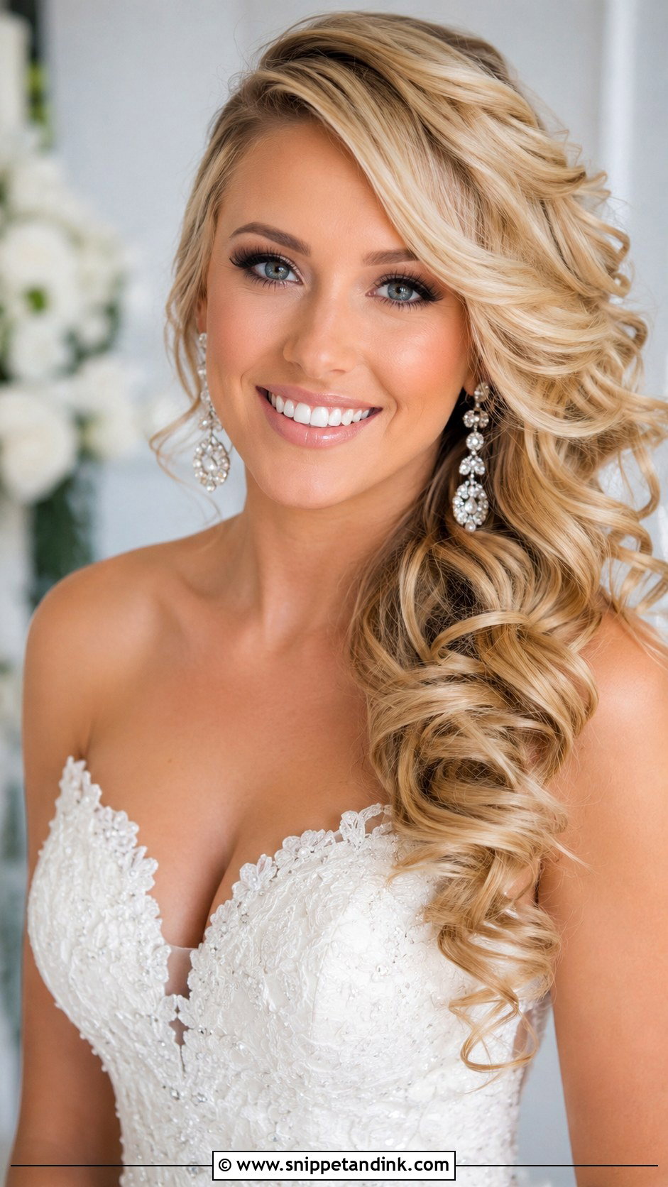 Side Swept Curls - Snippet and Ink - 30 Wedding Hair Do Ideas