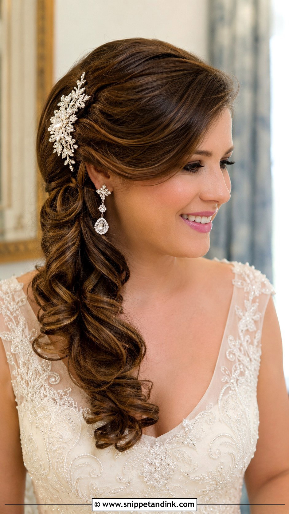 Side Swept Curls - Snippet and Ink - 30 Wedding Hair Ideas