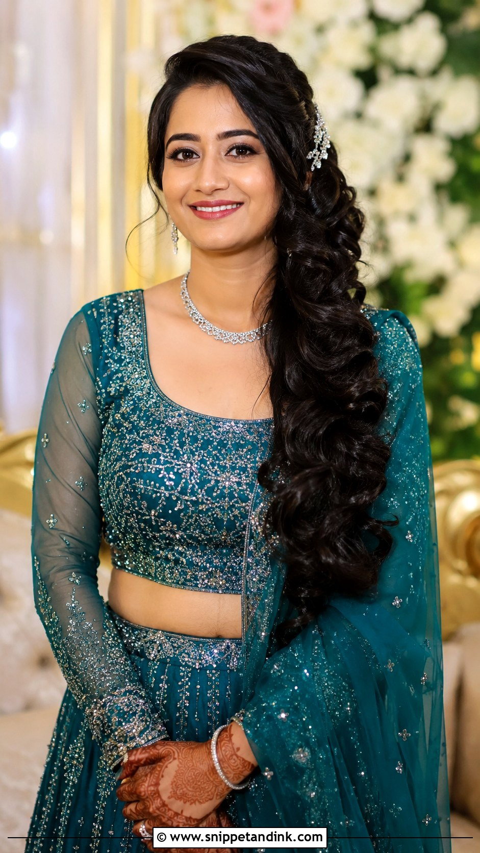 Side Swept Curls - Snippet and Ink - 35 Indian Wedding Bridal Hairstyle Ideas
