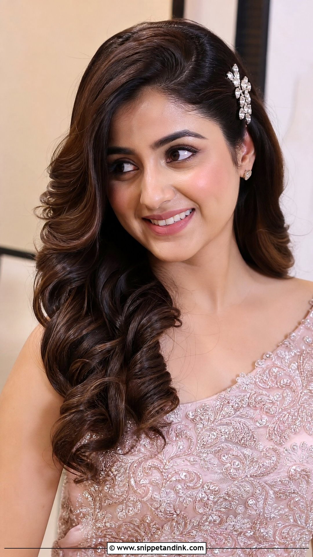 Side Swept Curls - Snippet and Ink - 20 Easy Indian Hairstyles for Wedding Guest