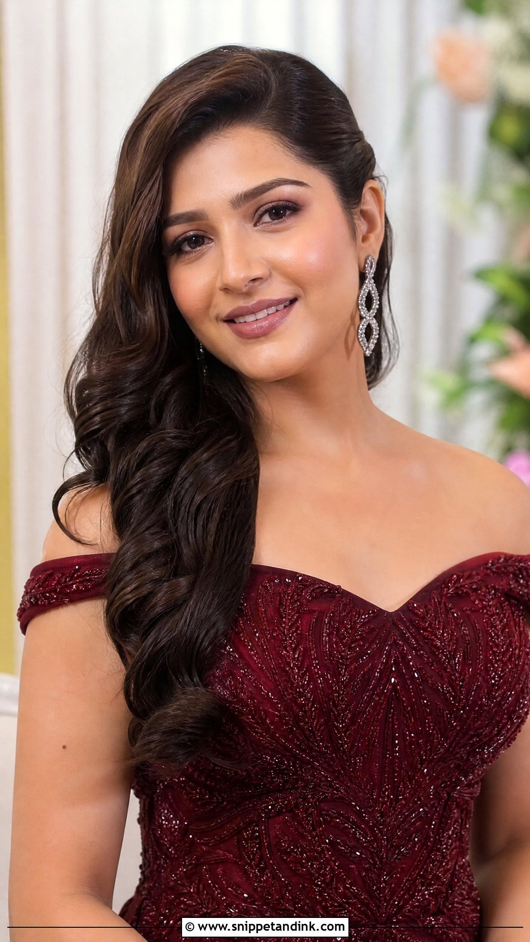 Side Swept Curls - Snippet and Ink - 20 Easy Self Indian Hairstyles for Wedding