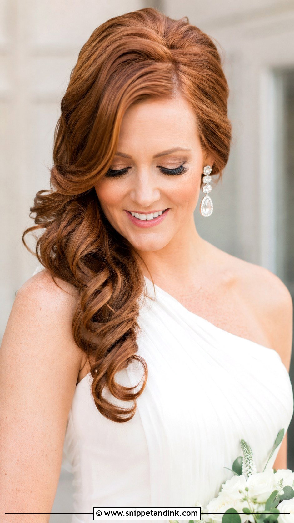 Side Swept Curls - Snippet and Ink - 20 Old Money Bridal Hair Ideas