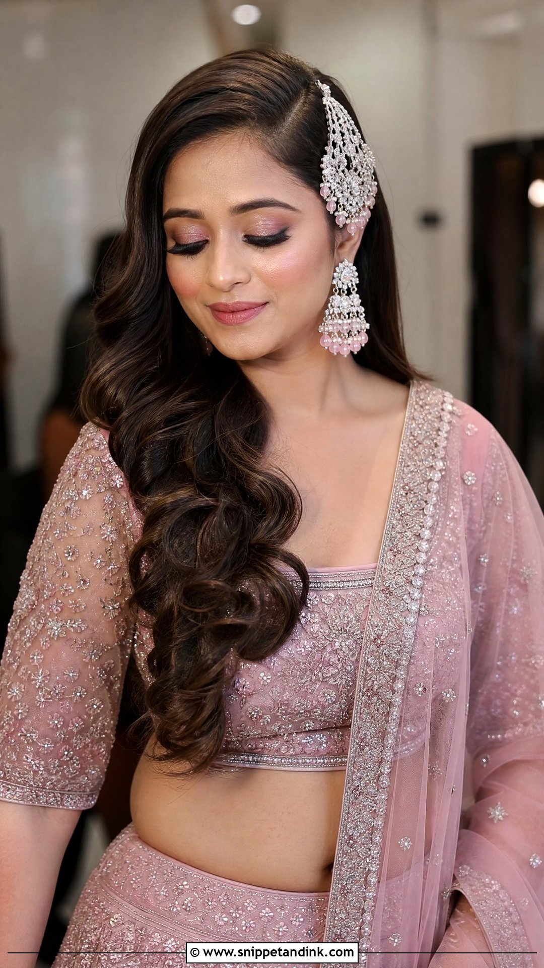 Side Swept Curls - Snippet and Ink - 20 Punjabi Bride Hairstyle Ideas