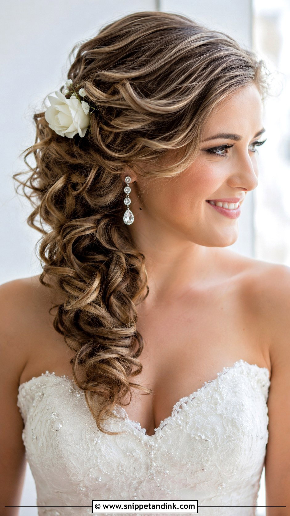 Side Swept Curls - Snippet and Ink - 20 Bridal Hairstyles for Medium Length Hair