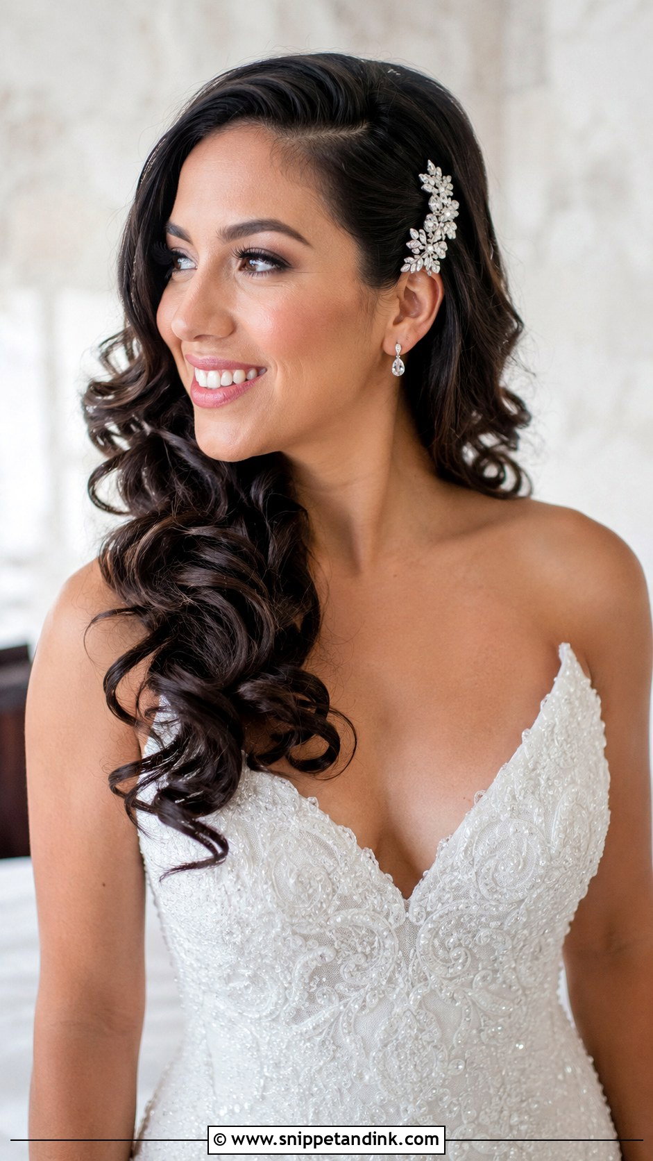 Side Swept Curls - Snippet and Ink - 25 Elegant Wedding Hair Down Ideas