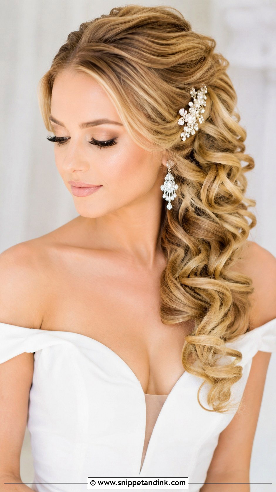 Side Swept Curls - Snippet and Ink - 25 Long Bridal Hair Ideas