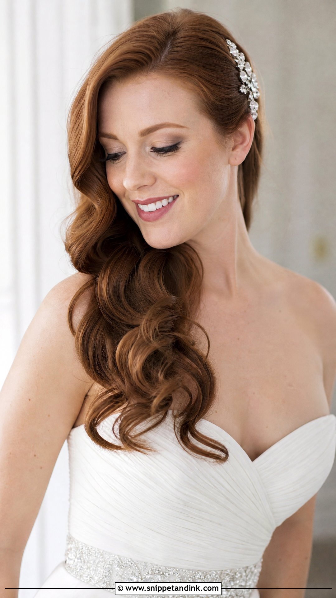 Side Swept Curls - Snippet and Ink - 20 Bride Hairstyles Front View