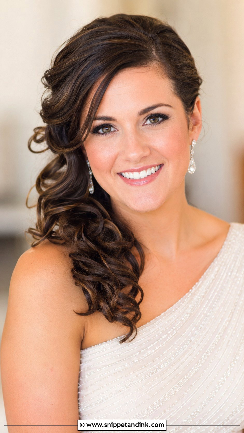 Side Swept Curls - Snippet and Ink - 25 Shoulder Length Wedding Hair Ideas