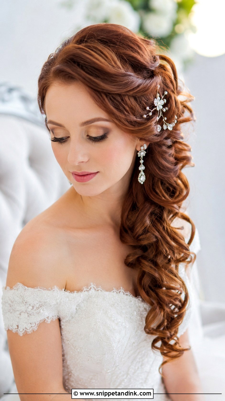 Side Swept Curls - Snippet and Ink - 25 Simple Bridal Hair Ideas
