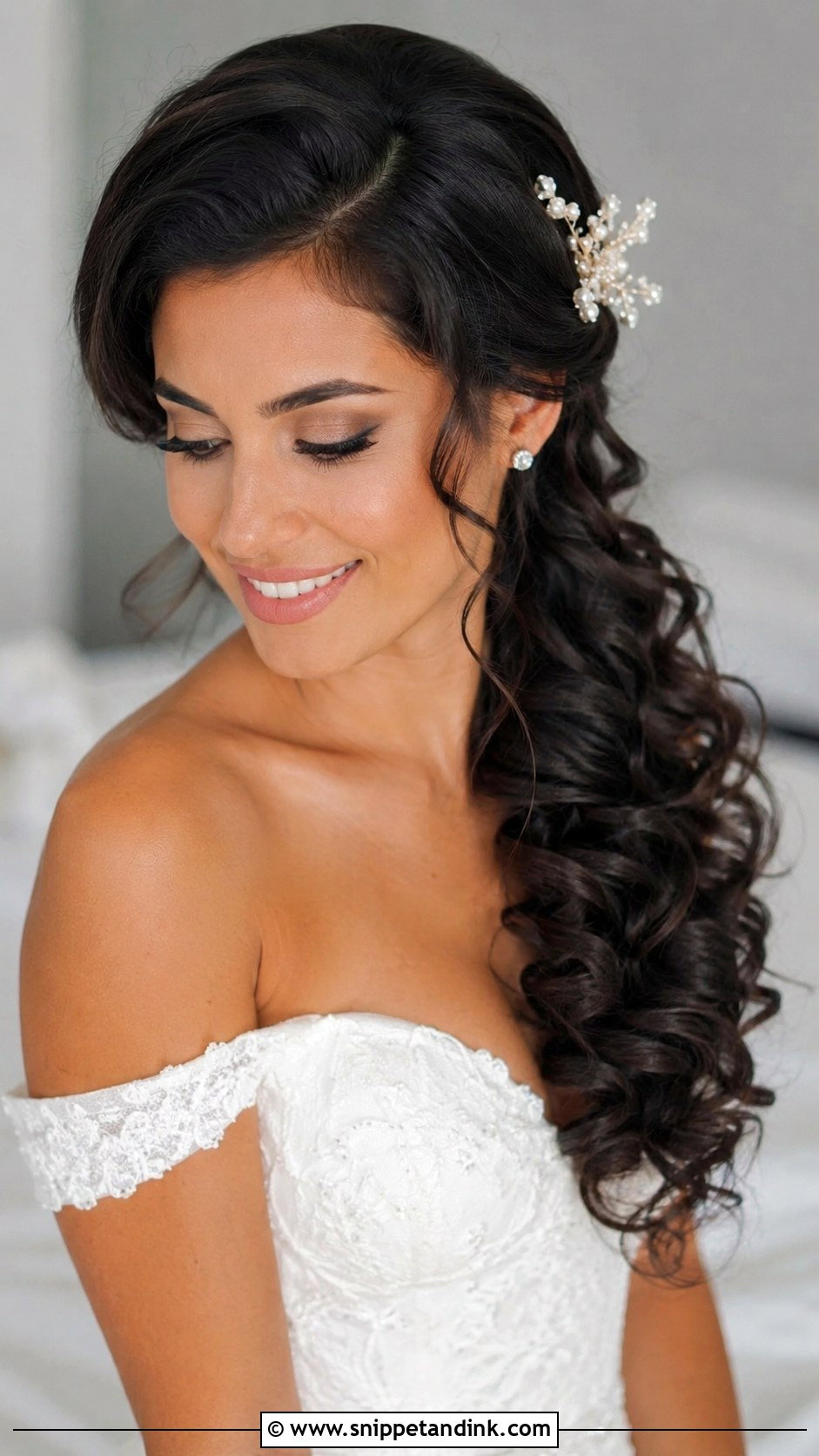 Side Swept Curls Bridal Hair - Snippet and Ink - 20 Bridal Hair Inspo 2025 Ideas
