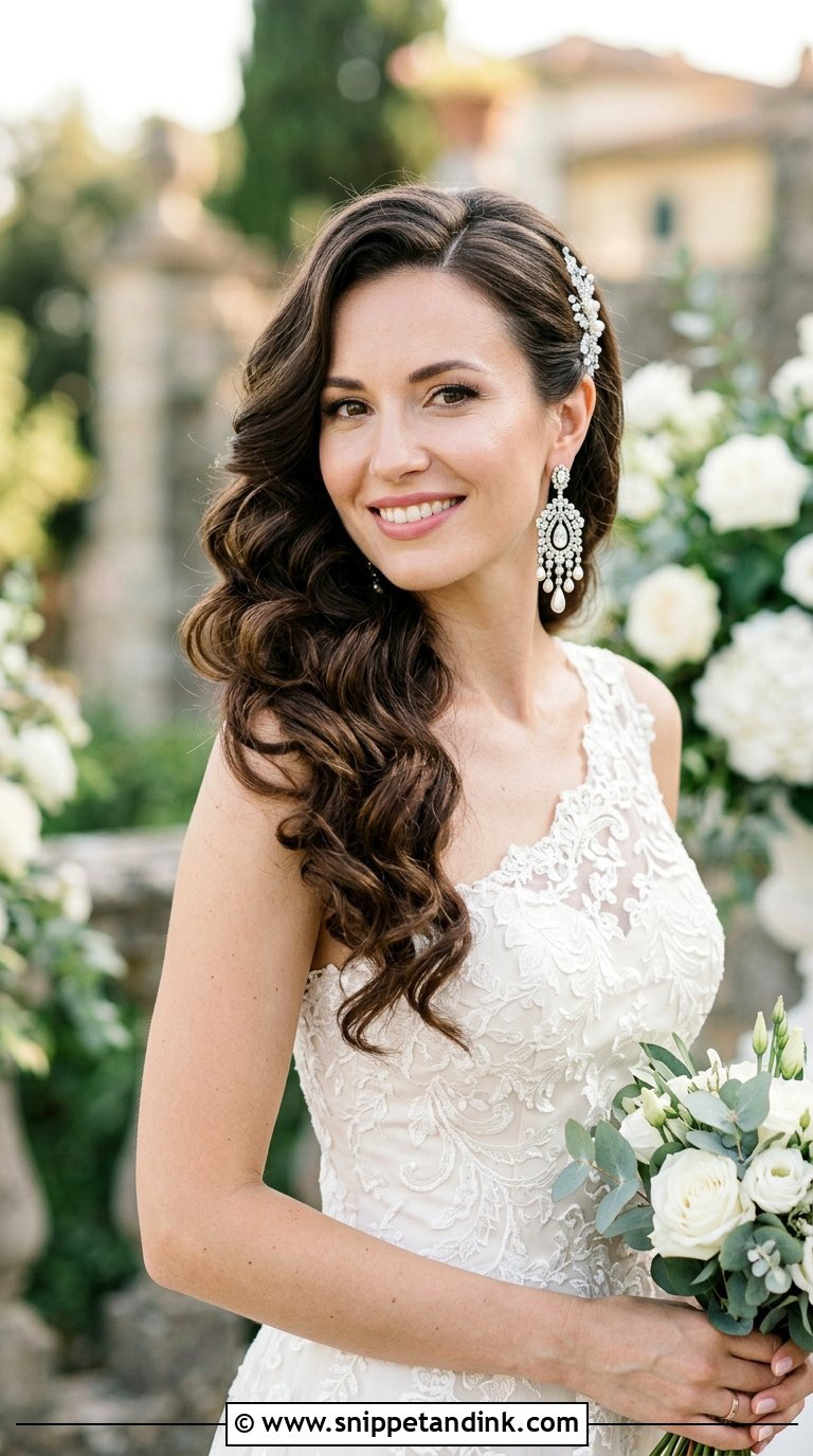 Side Swept Curls Bridal Hairstyle - Snippet and Ink - 20 Bridal Hairstyles Front View