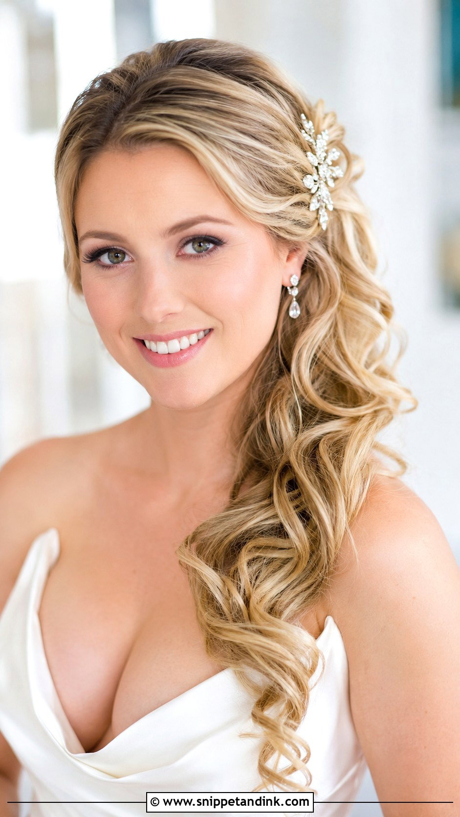 Side Swept Curls Bridal Style - Snippet and Ink - 30 Wedding Hairdo Ideas