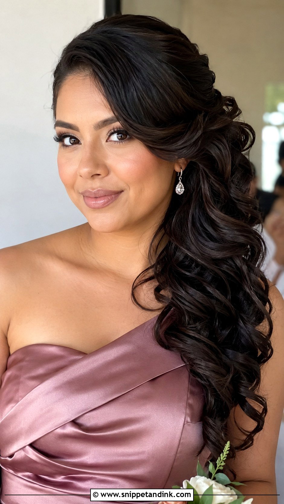 Side Swept Curls Bridesmaid Hairstyle - Snippet and Ink - 25 Easy Bridesmaid Hairstyles