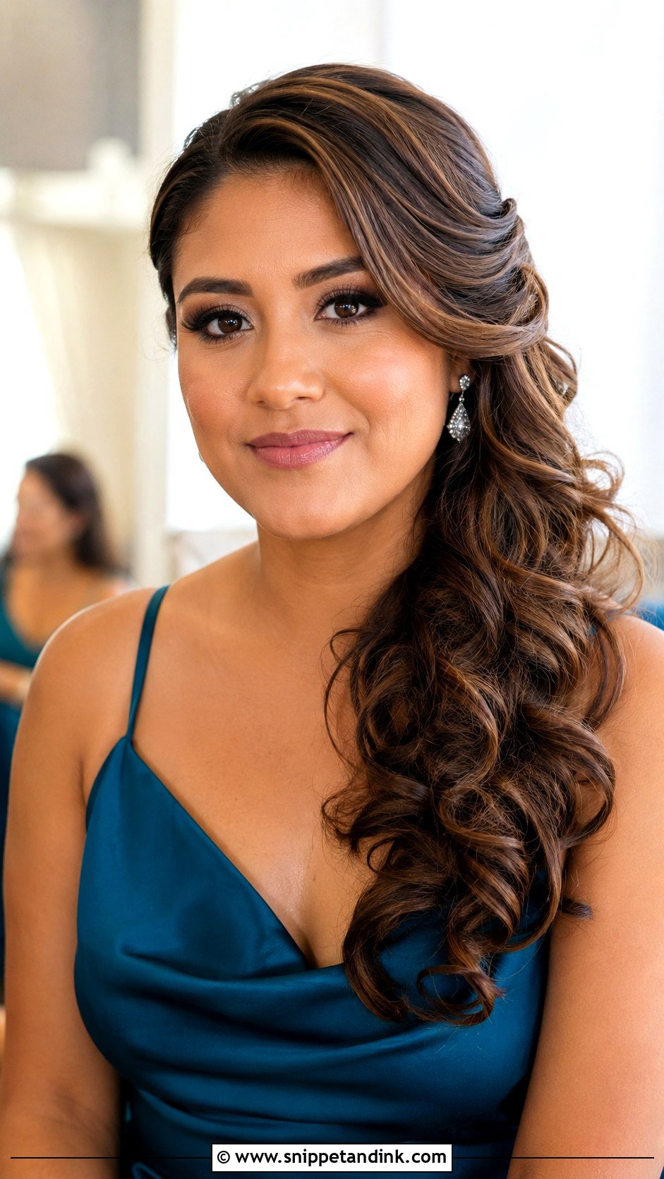 Side Swept Curls Bridesmaid Hairstyle - Snippet and Ink - 20 Bridesmaid Hairstyles 2024