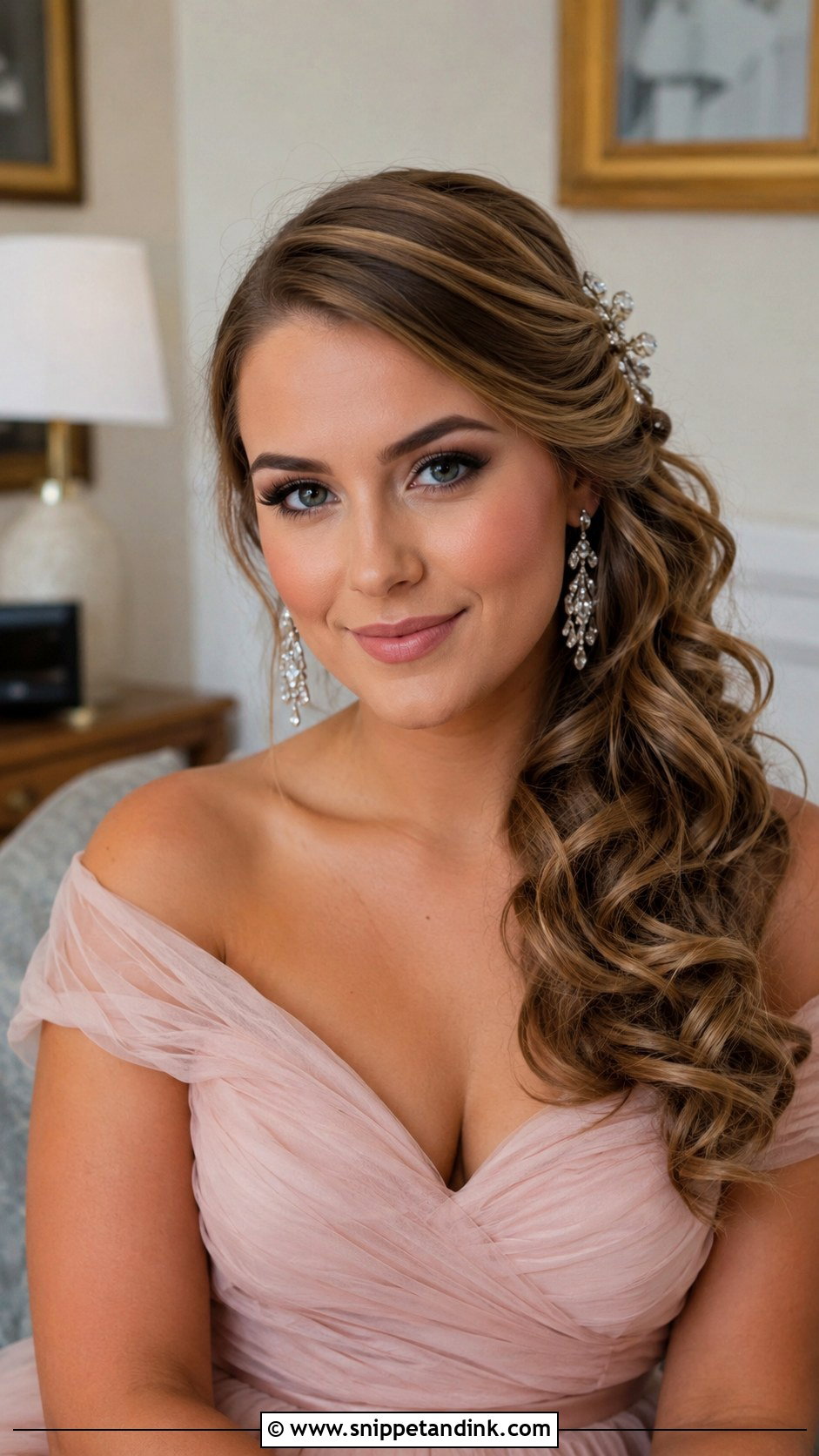 Side Swept Curls Engagement Hairstyle - Snippet and Ink - 25 Hairstyle for Engagement Bride Ideas