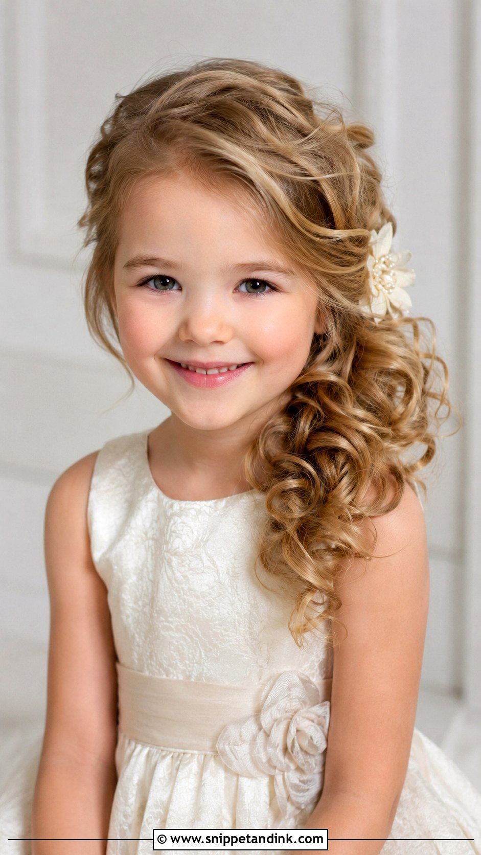 Side Swept Curls Hairstyle - Snippet and Ink - 25 Kids Girls Wedding Hairstyles