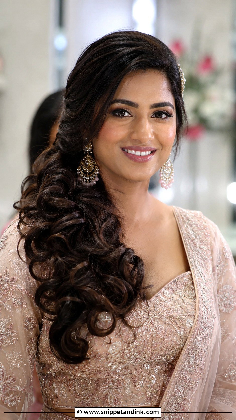 Side Swept Curls Hairstyle For Indian Wedding - Snippet and Ink - 20 Curls Hairstyles Indian Wedding