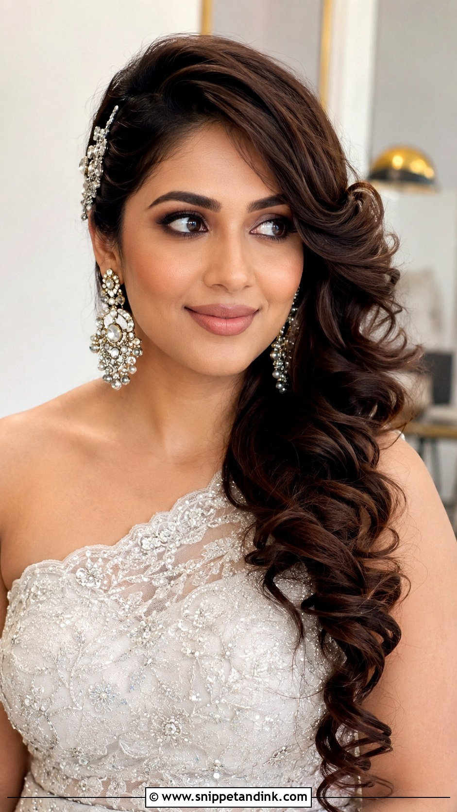 Side Swept Curls Hairstyle for Bride - Snippet and Ink - 25 Hairstyle for Marriage Function Ideas