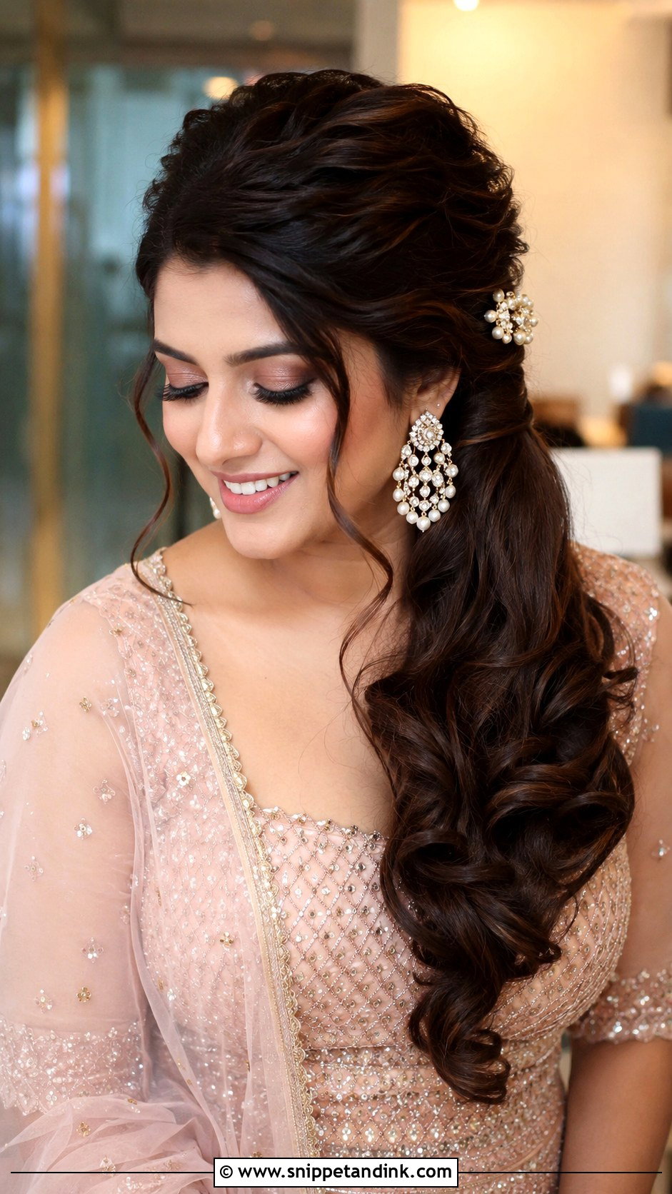 Side Swept Curls Indian Wedding Hairstyle - Snippet and Ink - 15 Side Hairstyles Indian Wedding