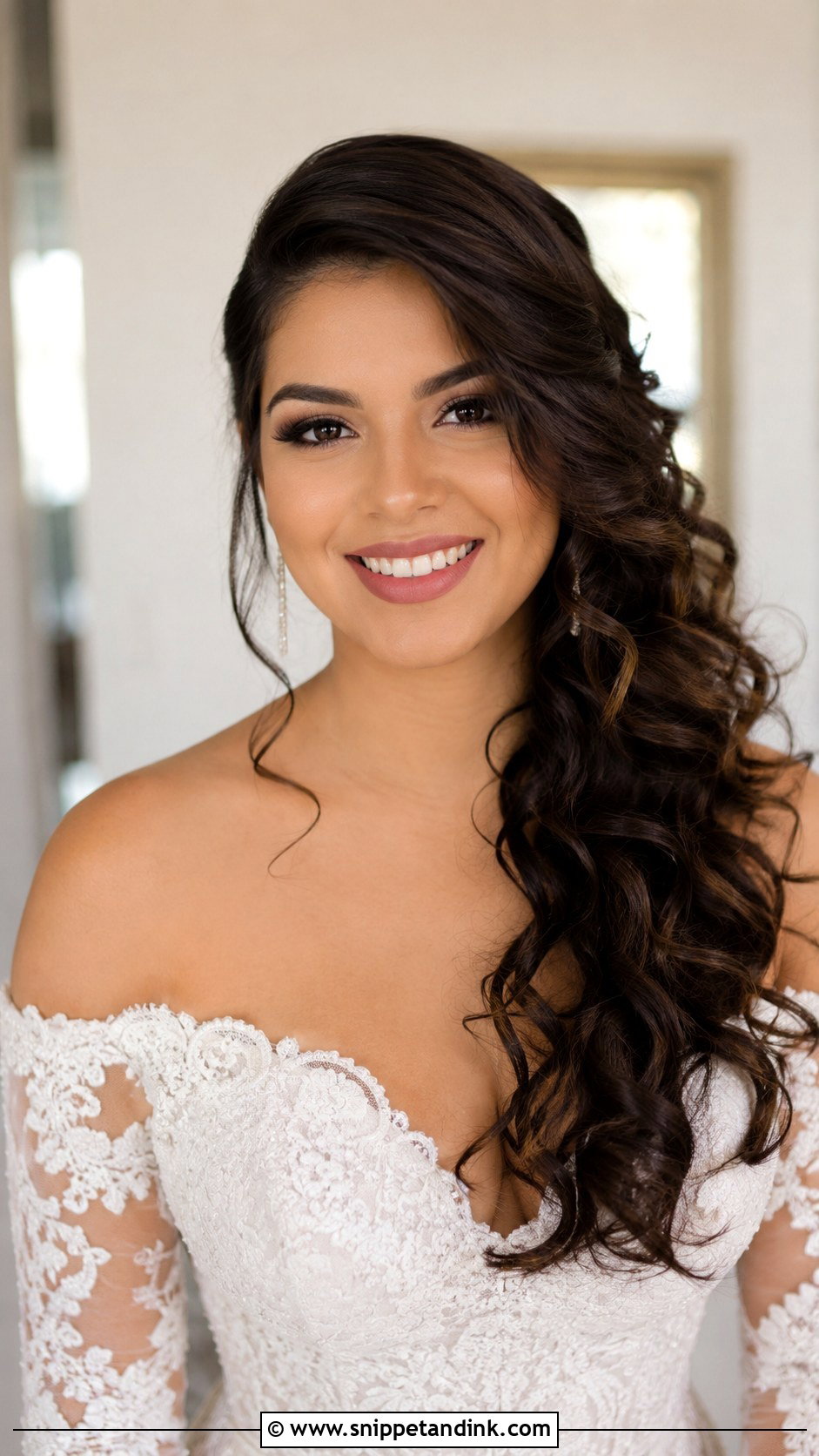 Side Swept Curls Over One Shoulder - Snippet and Ink - 20 Side Part Wedding Hairstyles