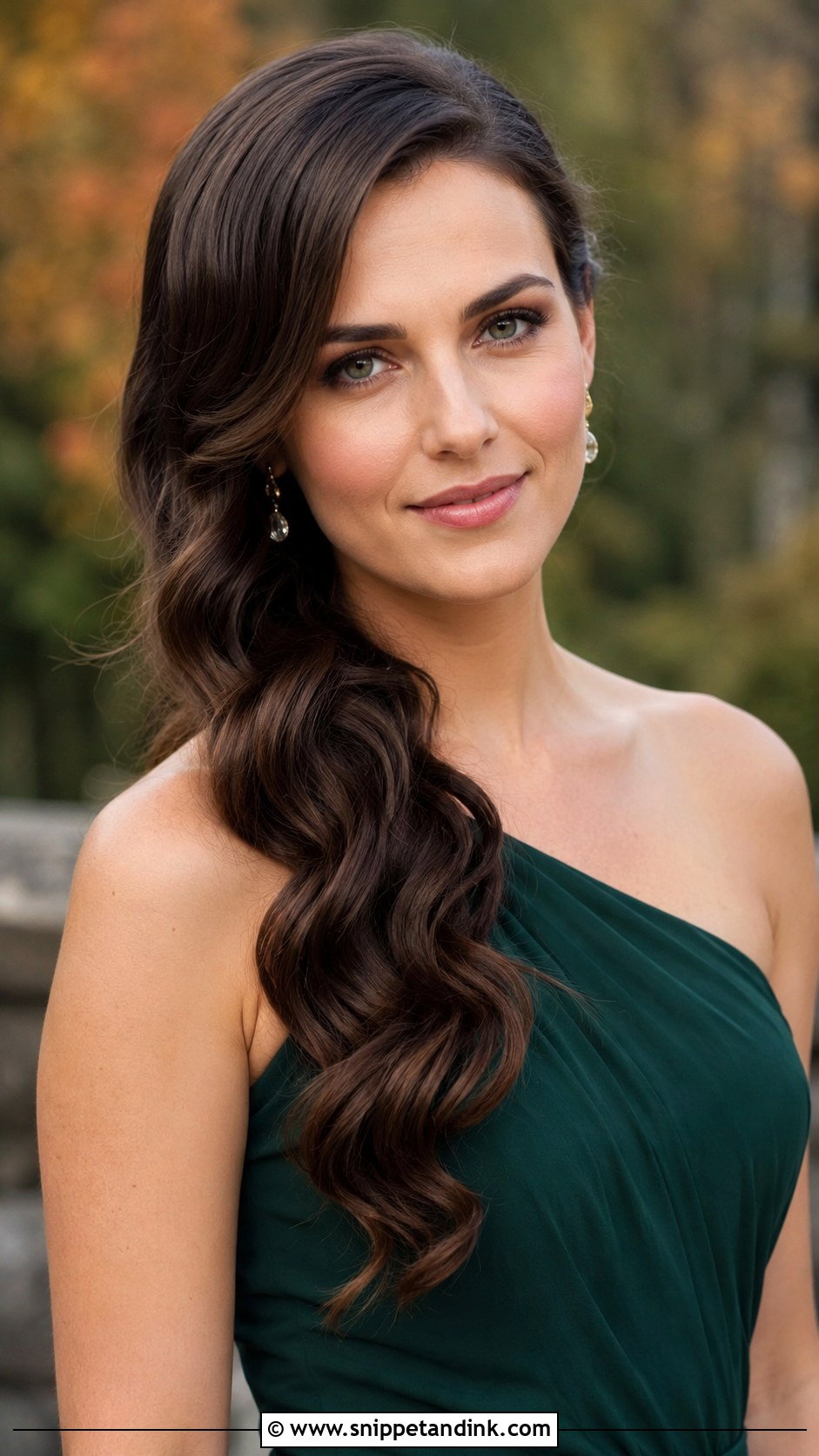 Side Swept Curls Over One Shoulder - Snippet and Ink - 20 Bridal Party Hairstyles
