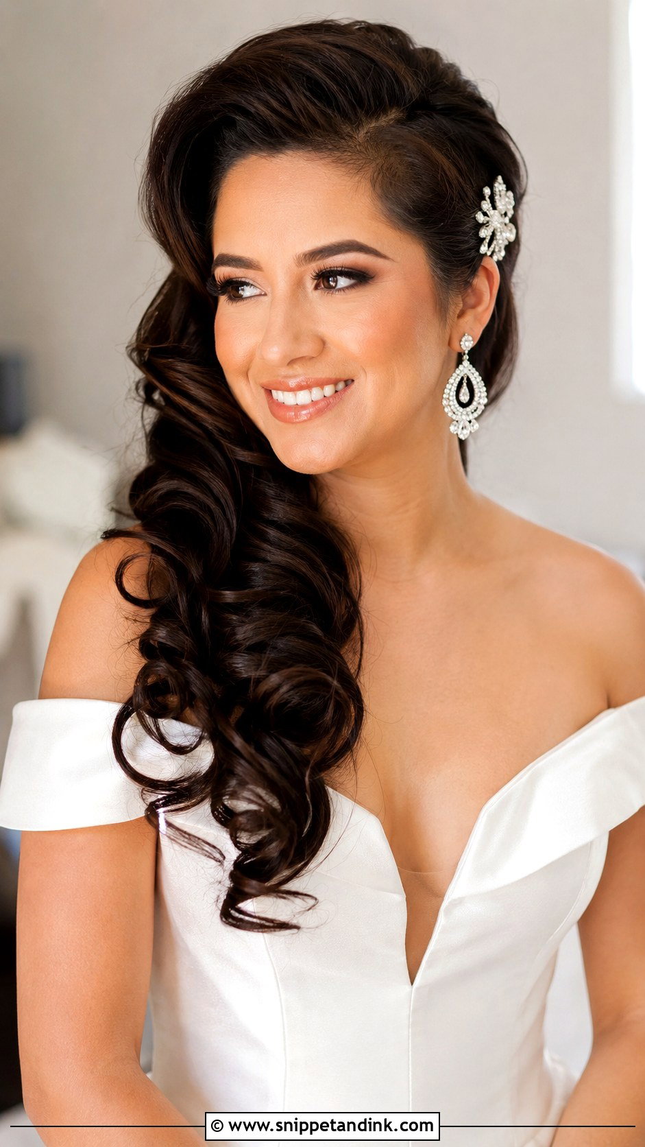 Side Swept Curls Over One Shoulder - Snippet and Ink - 25 Wedding Hair Curls