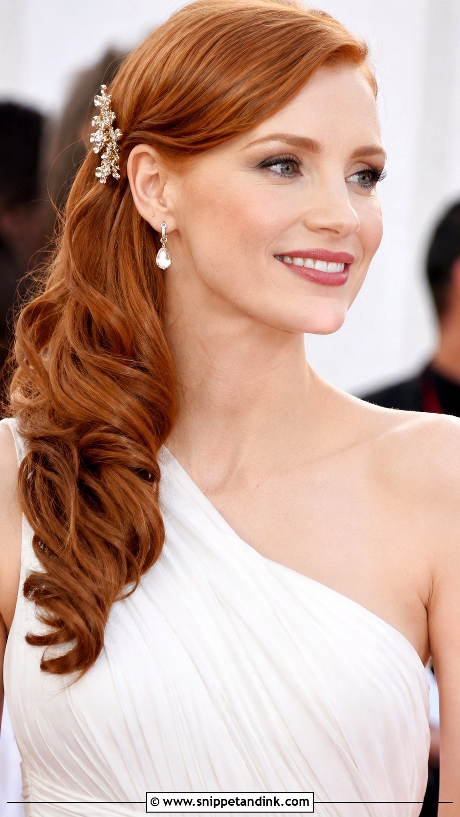Side Swept Curls Over One Shoulder - Snippet and Ink - 30 Hair Styles for Long Hair for Weddings