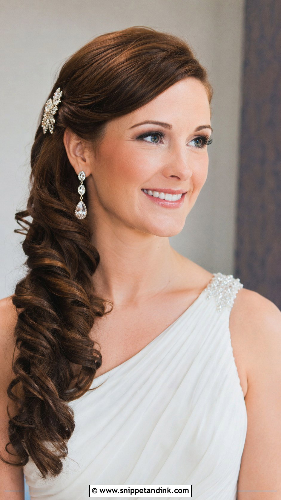 Side Swept Curls Over One Shoulder - Snippet and Ink - 20 Curled Hair for Wedding Ideas