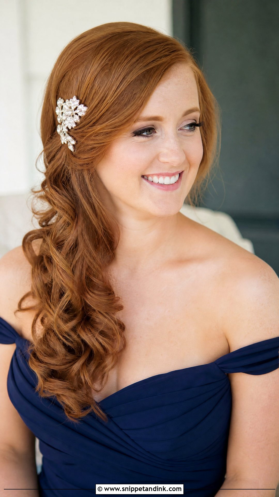 Side Swept Curls Over One Shoulder - Snippet and Ink - 20 Long Hair Bridal Hair Styles