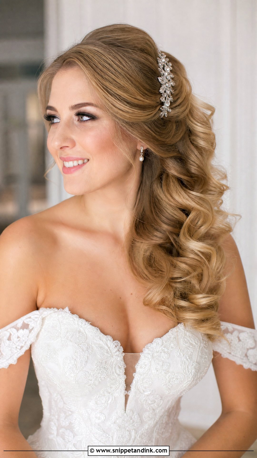 Side Swept Curls Over One Shoulder - Snippet and Ink - 20 Mid Length Wedding Hair Ideas