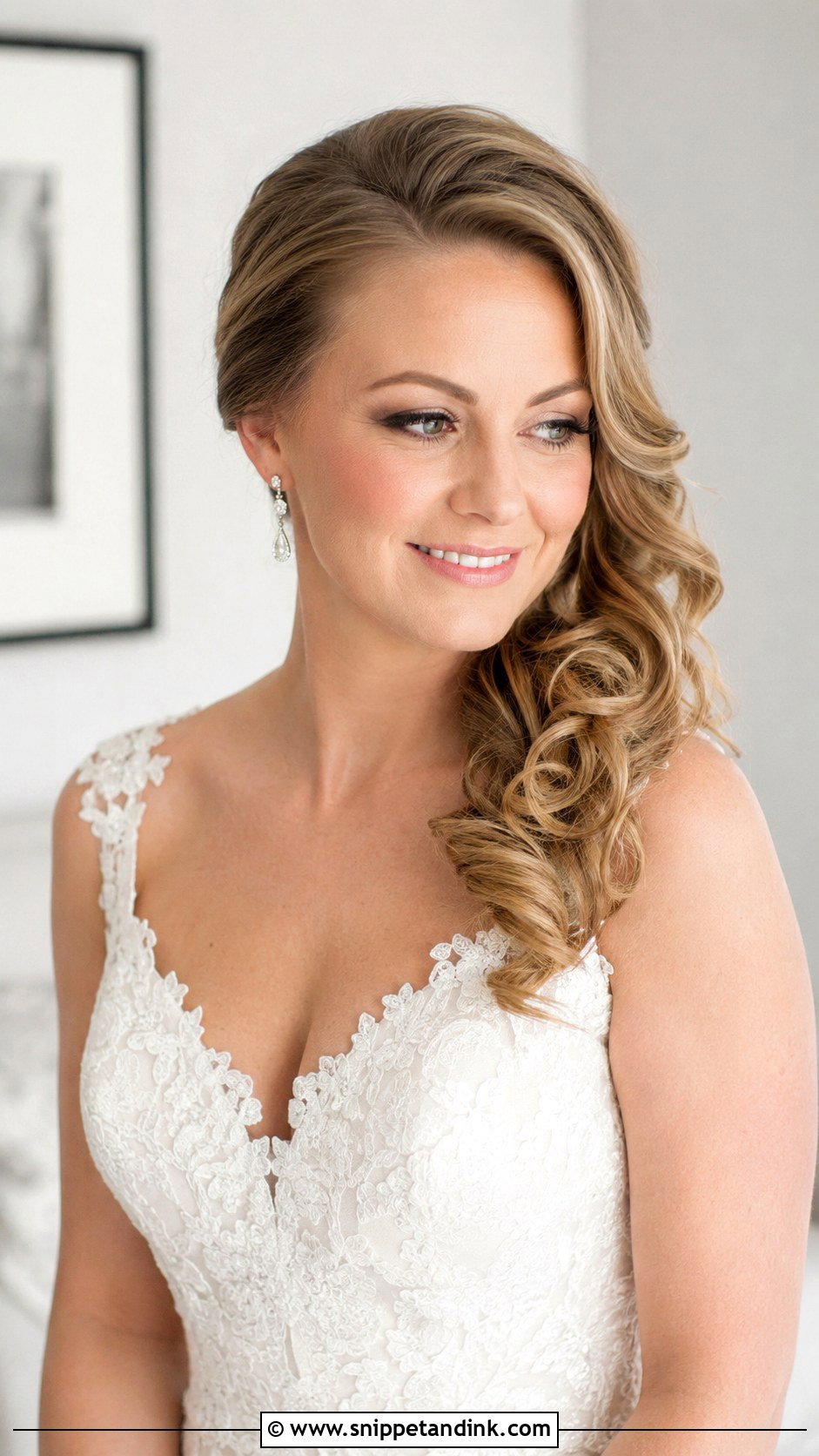 Side Swept Curls Pinned Back - Snippet and Ink - 25 One Side Pinned Back Wedding Hair Ideas
