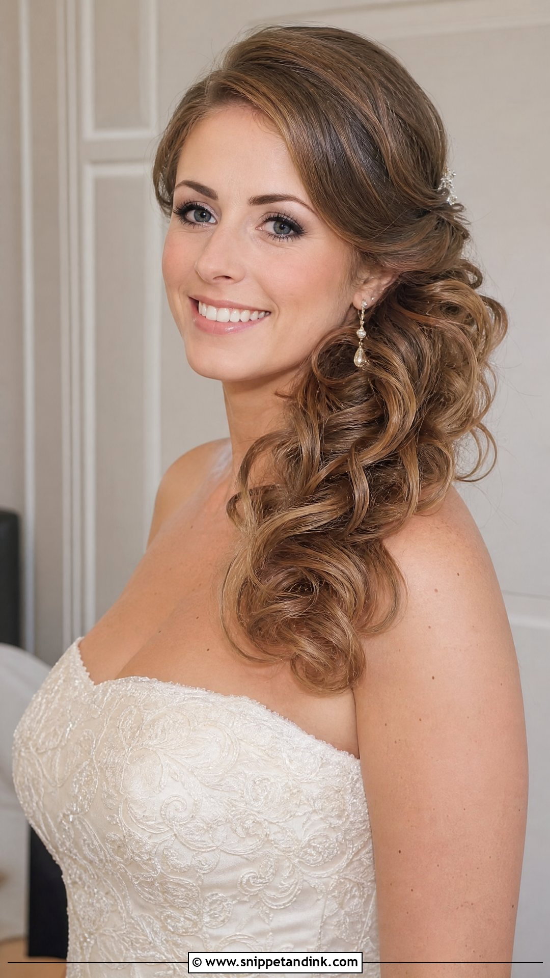 Side Swept Curls Pulled Back - Snippet and Ink - 20 Bridal Hair One Side Pulled Back Ideas