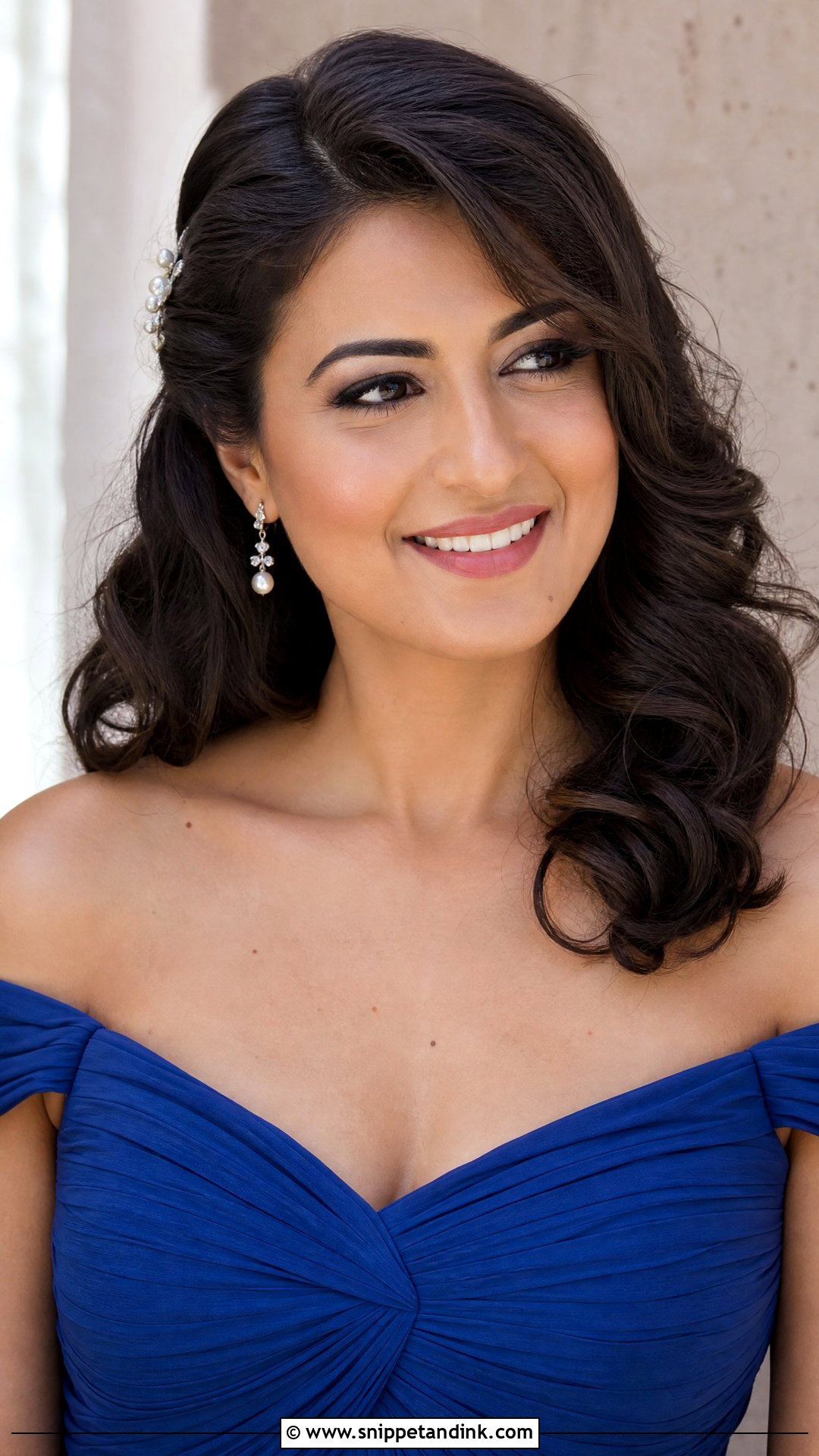 Side Swept Curls Shoulder Length Wedding Guest Hairstyle - Snippet and Ink - 20 Shoulder Length Wedding Guest Hairstyles