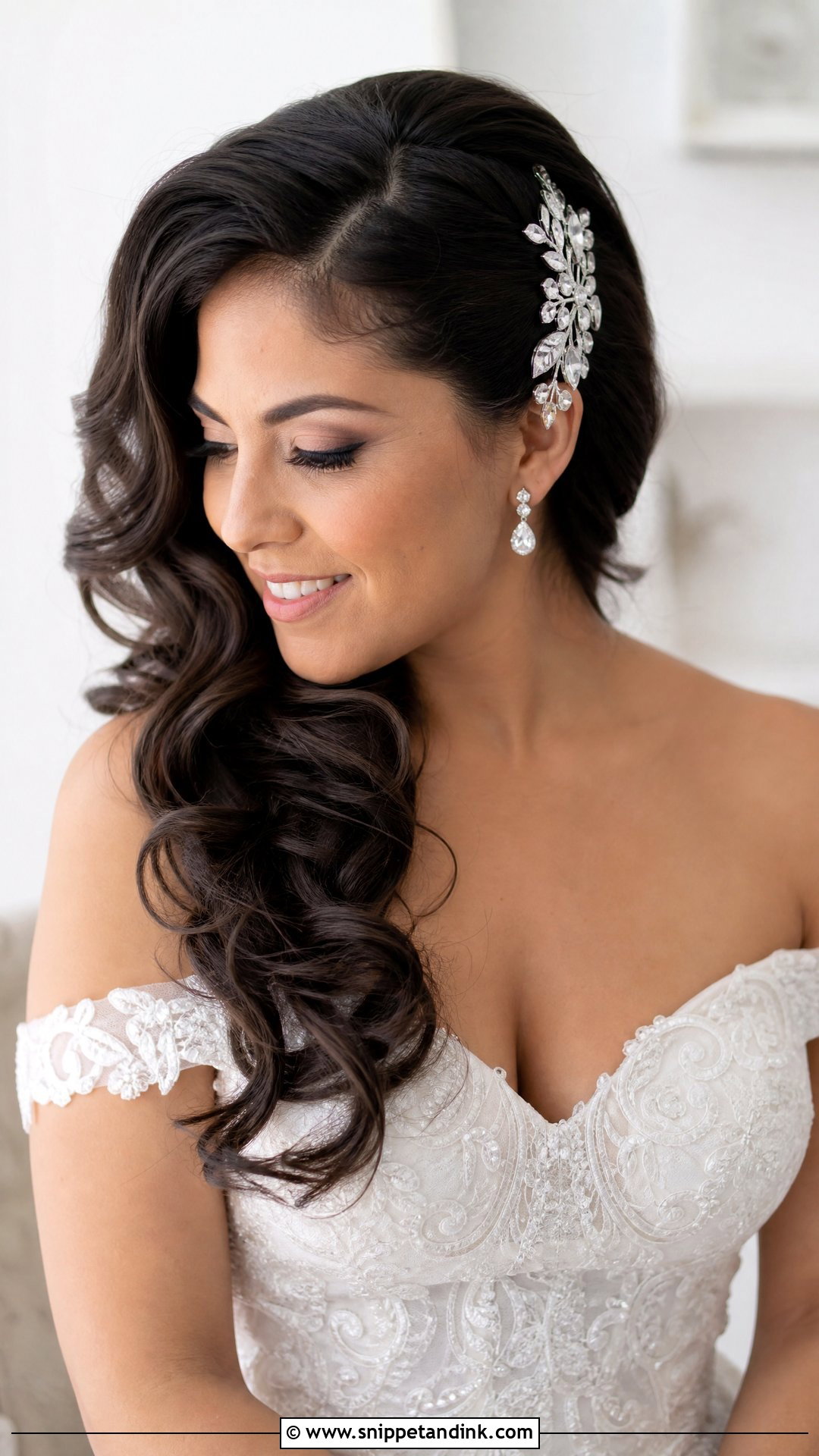 Side Swept Curls Wedding Hair - Snippet and Ink - 15 Curls Hair Styles for Wedding