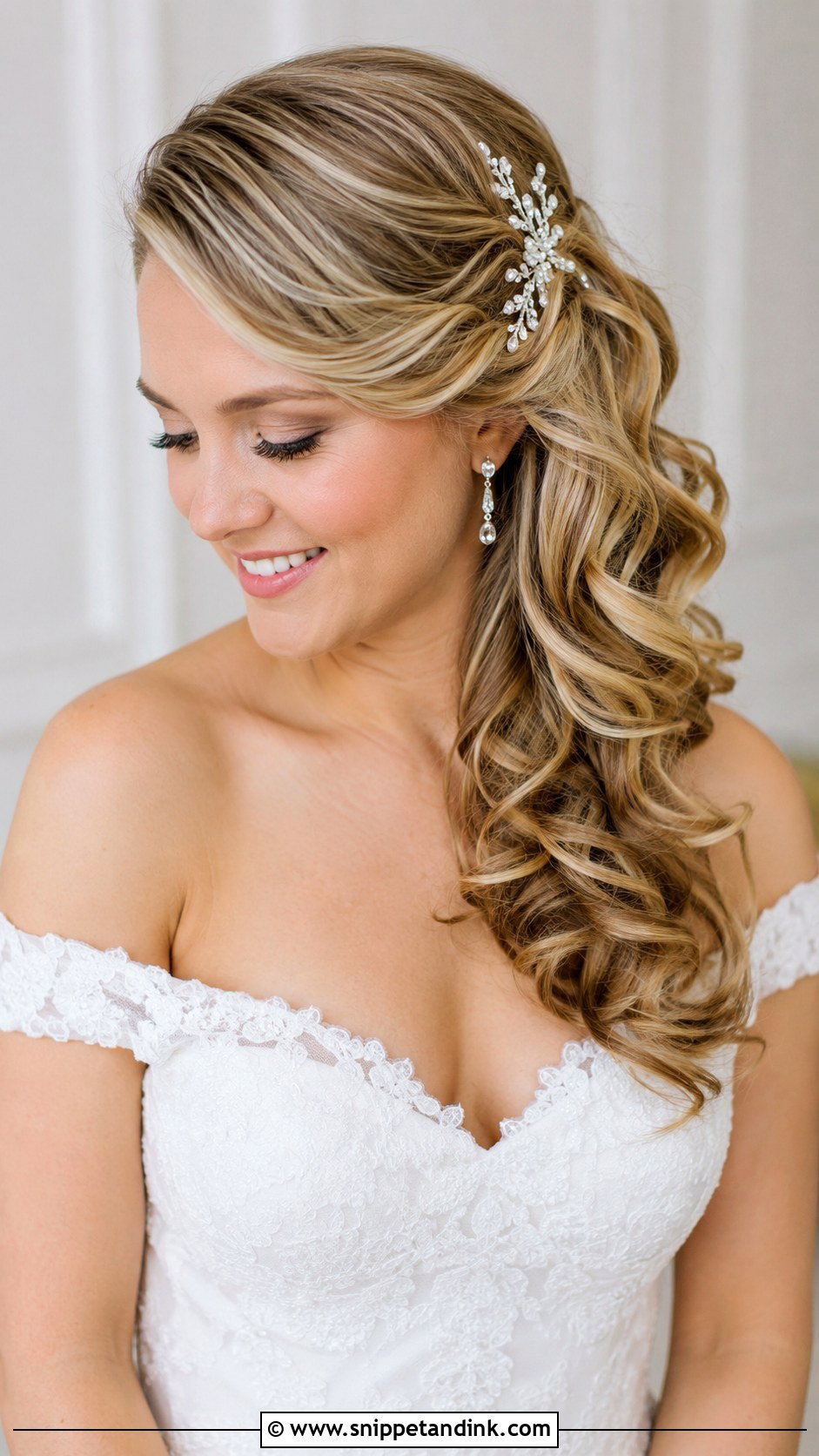 Side Swept Curls Wedding Hair - Snippet and Ink - 20 Hairstyles for Medium Hair for Wedding