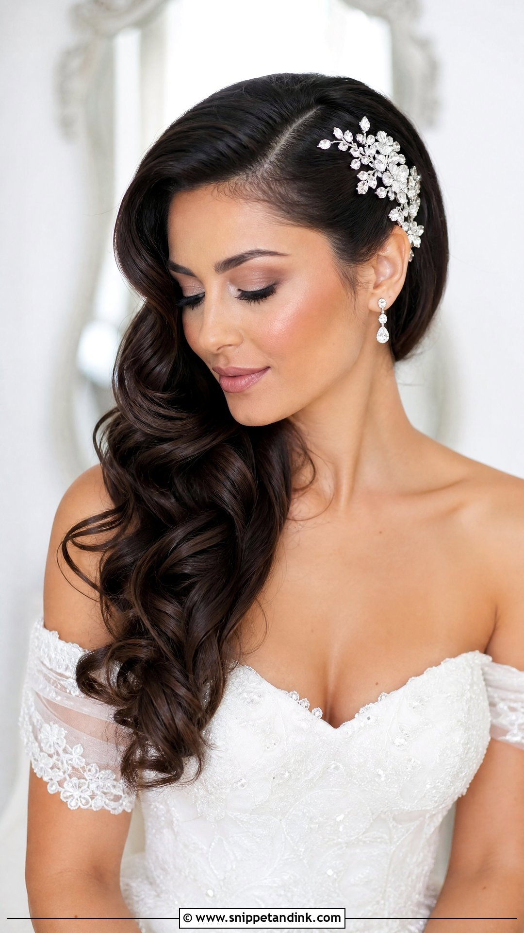 Side Swept Curls Wedding Hair - Snippet and Ink - 15 Curled Hair Wedding Styles