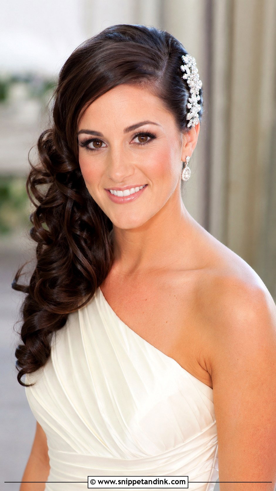 Side Swept Curls Wedding Hairstyle - Snippet and Ink - 20 Beautiful Wedding Hairstyles