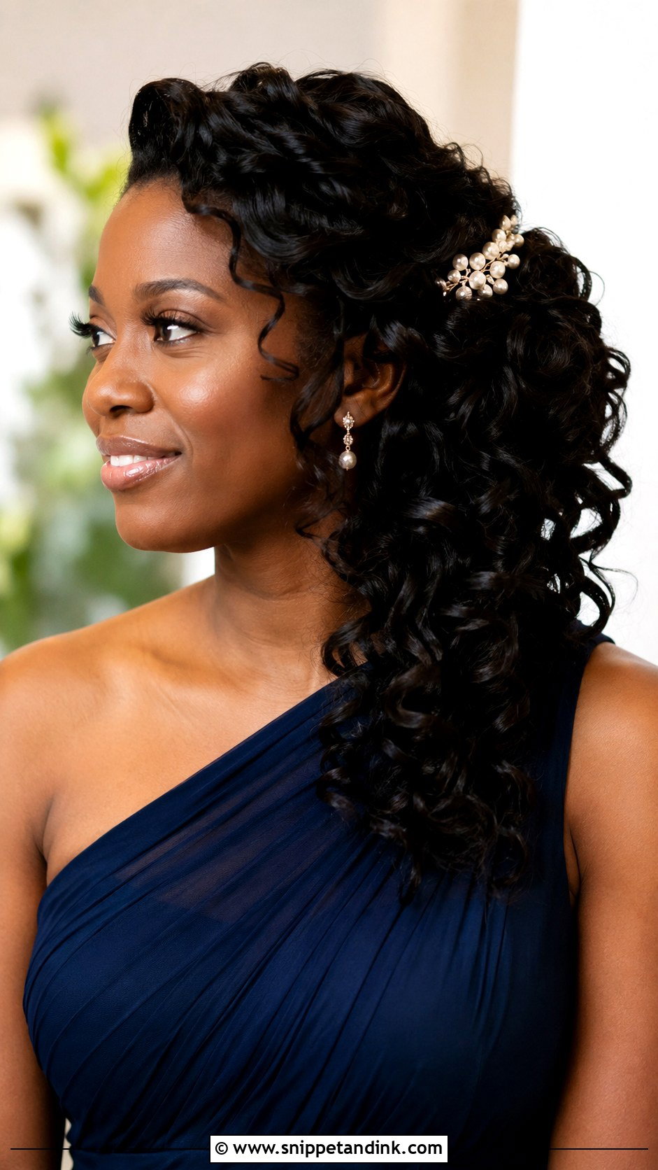 Side Swept Curls Wedding Hairstyle - Snippet and Ink - 20 Black Wedding Hairstyles for Bridesmaids