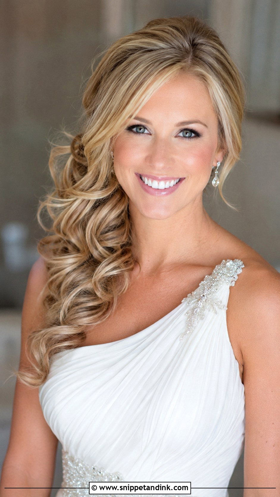 Side Swept Curls Wedding Hairstyle - Snippet and Ink - 20 Medium Hair Wedding Ideas