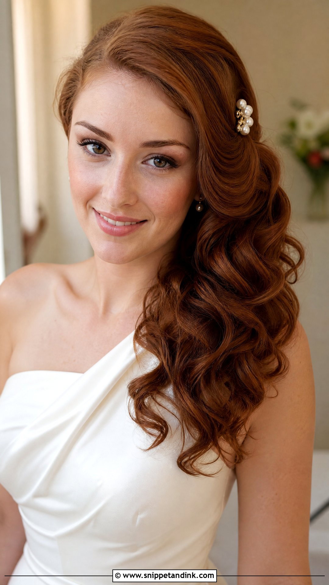 Side Swept Curls Wedding Hairstyle - Snippet and Ink - 20 Medium Length Bride Hairstyles