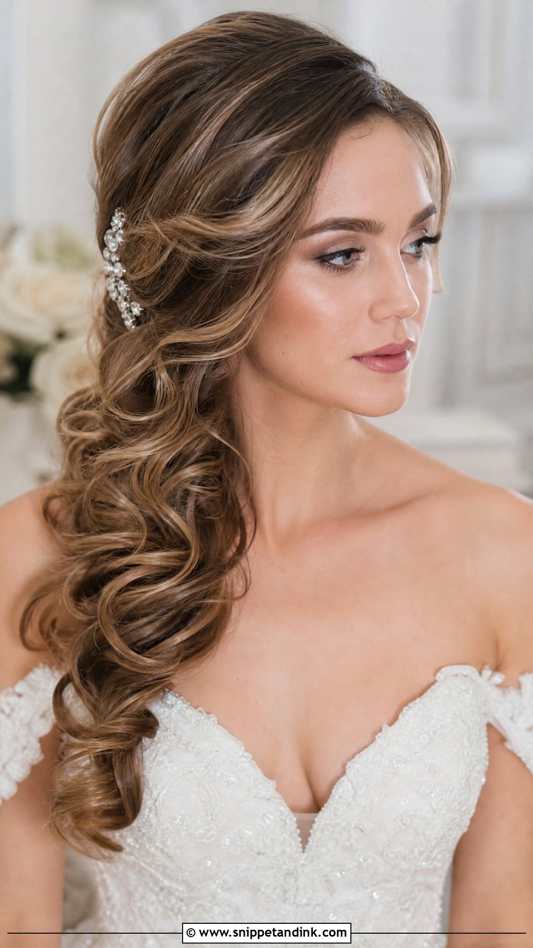 Side Swept Curls Wedding Hairstyle - Snippet and Ink - 20 Medium Wedding Hairstyle Ideas