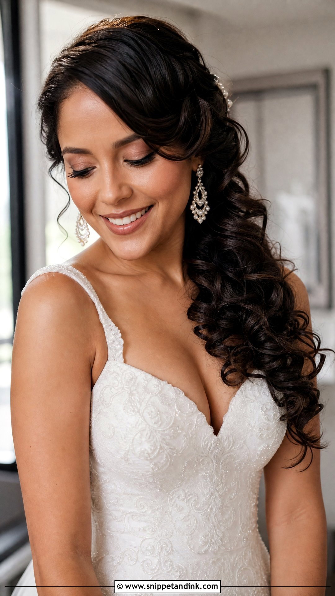 Side Swept Curls Wedding Hairstyle - Snippet and Ink - 20 Mid Length Wedding Hairstyles