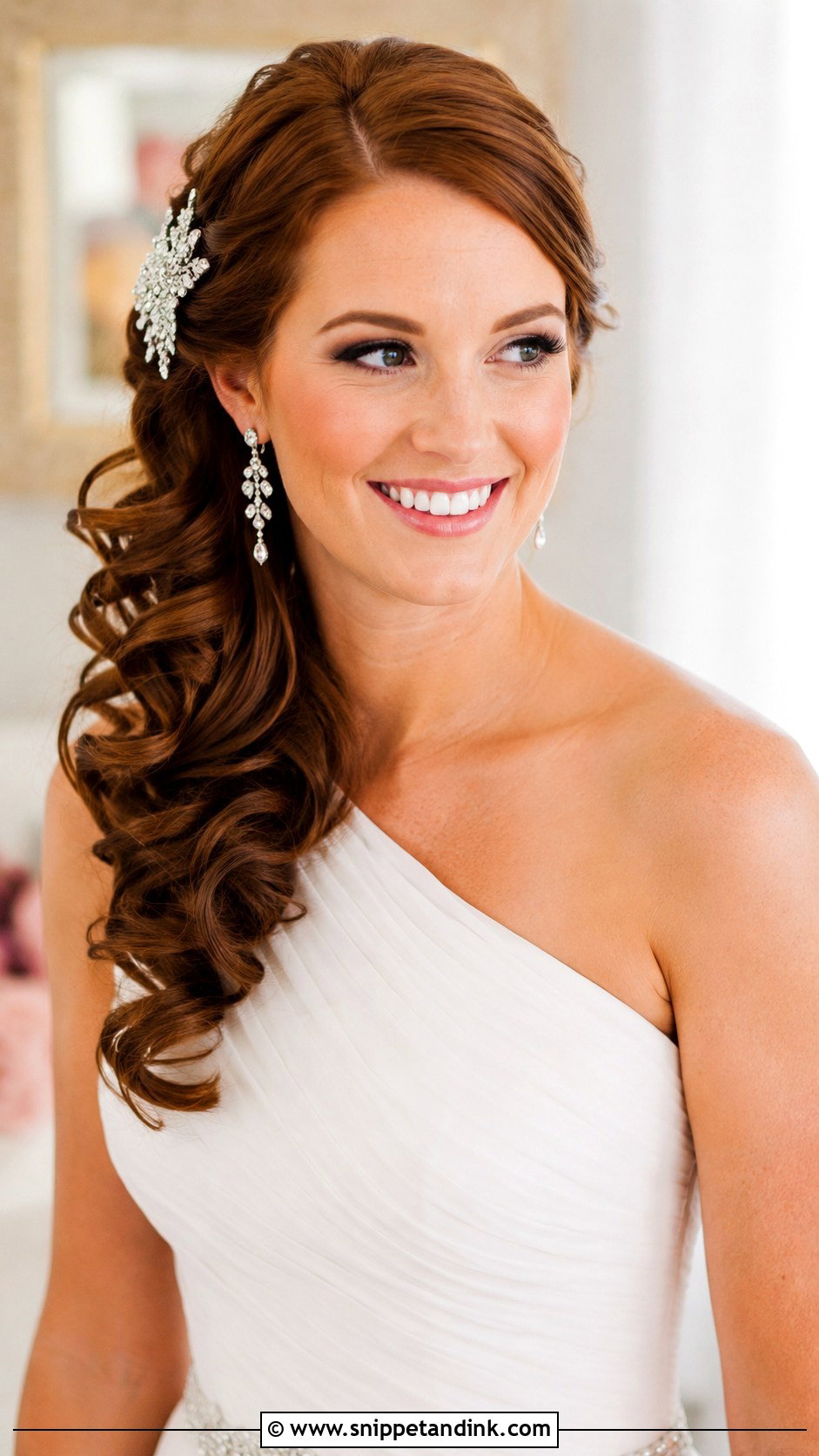 Side Swept Curls Wedding Hairstyle - Snippet and Ink - 20 Modern Wedding Hair Ideas