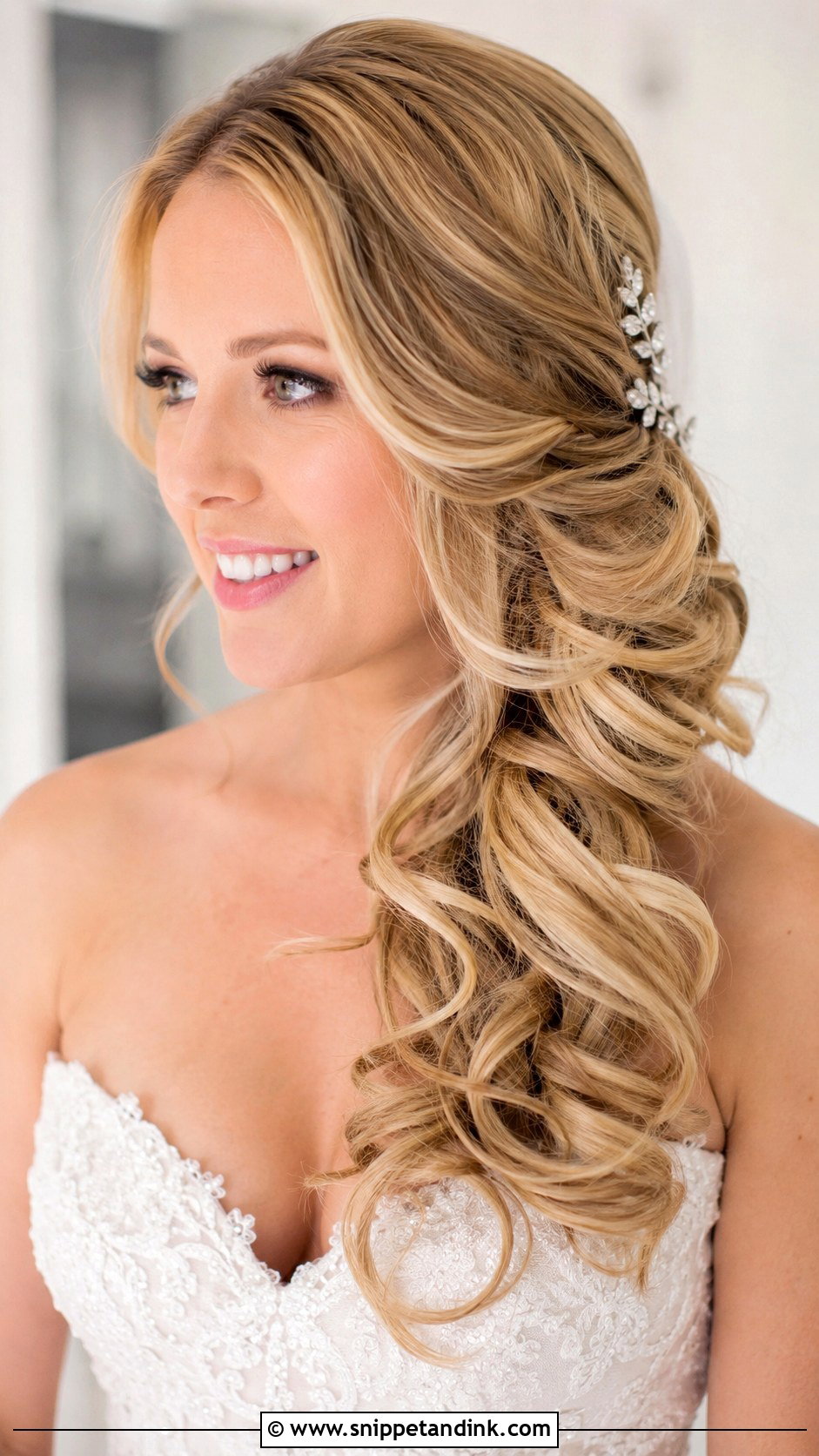 Side Swept Curls Wedding Hairstyle - Snippet and Ink - 20 Modern Wedding Hairstyles