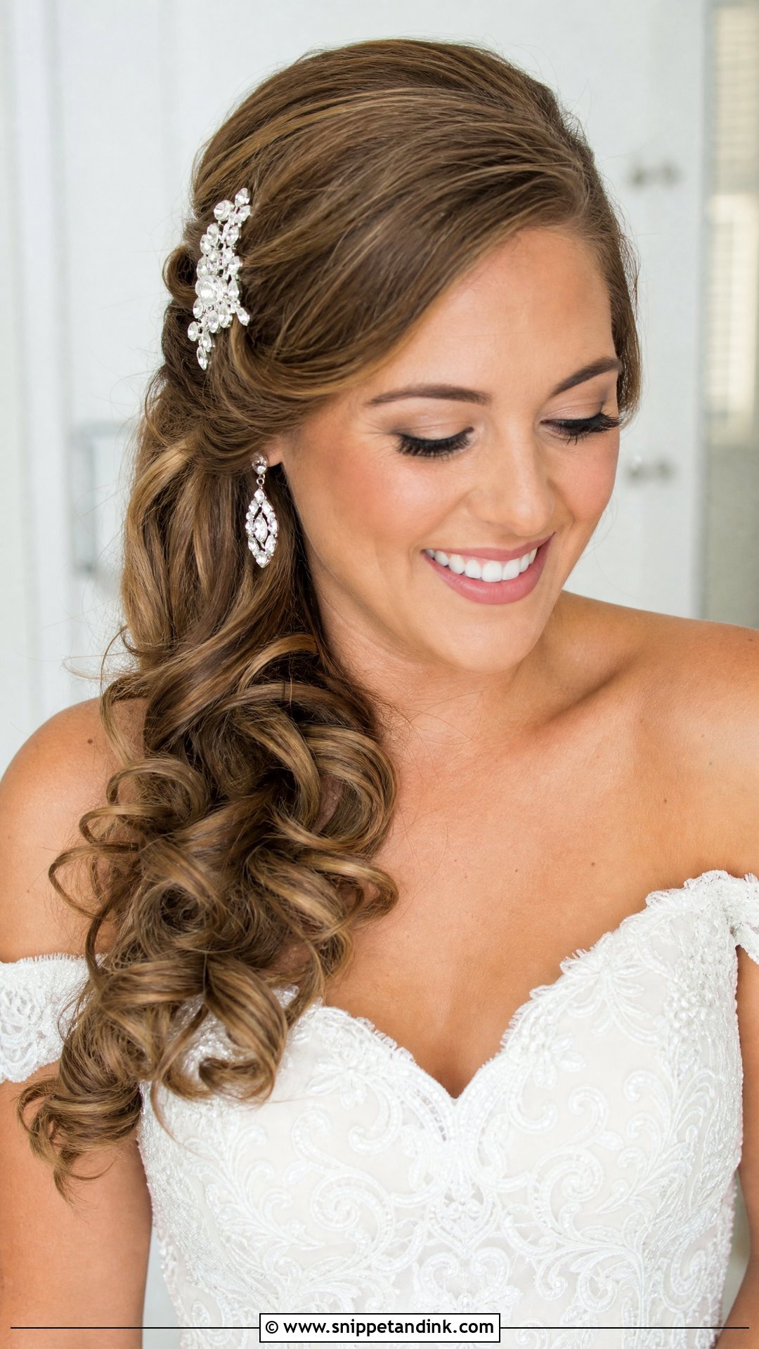 Side Swept Curls Wedding Hairstyle - Snippet and Ink - 20 Retro Wedding Hair Ideas