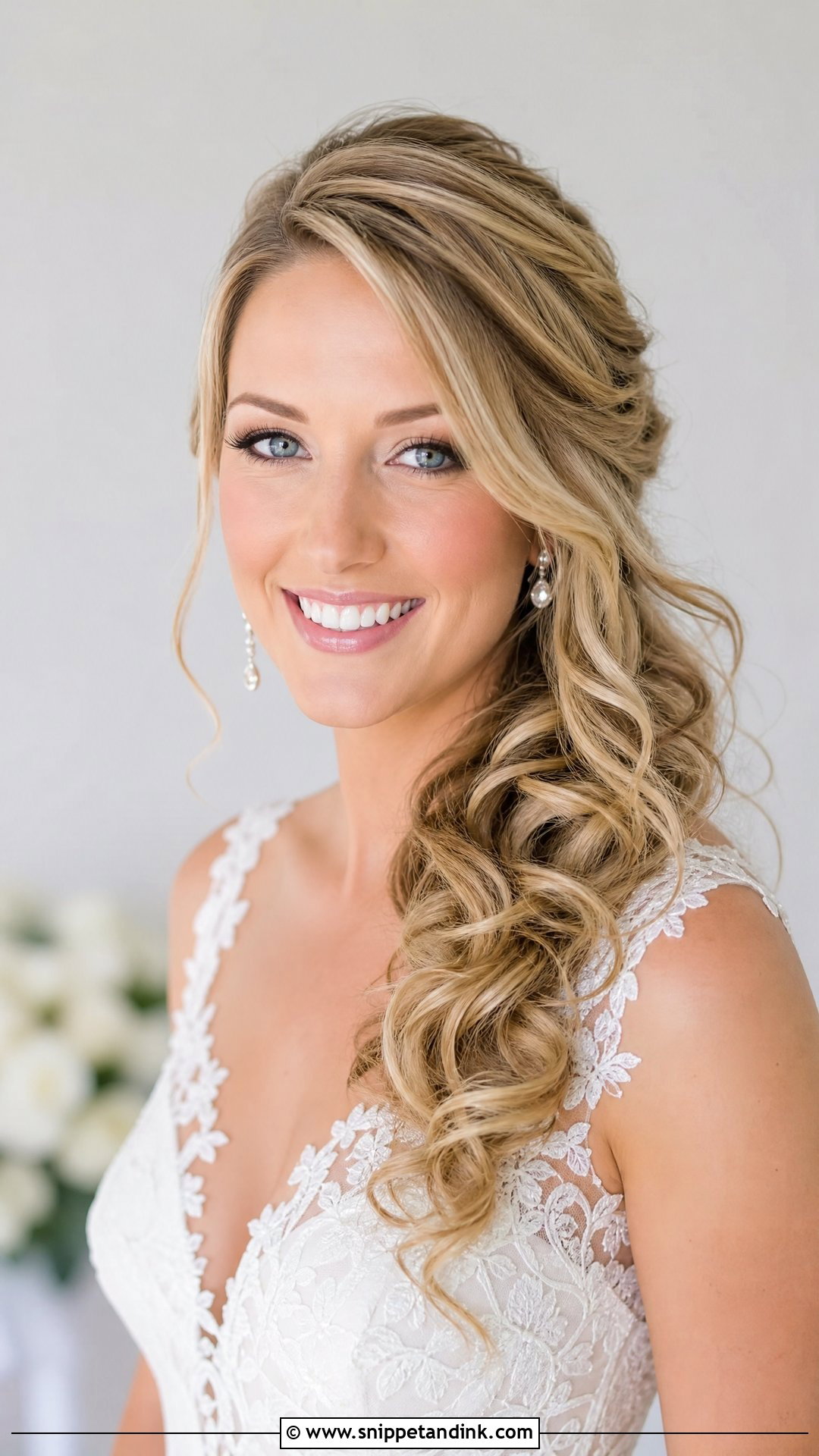 Side Swept Curls Wedding Hairstyle - Snippet and Ink - 20 Wedding Hairstyles for Chubby Face