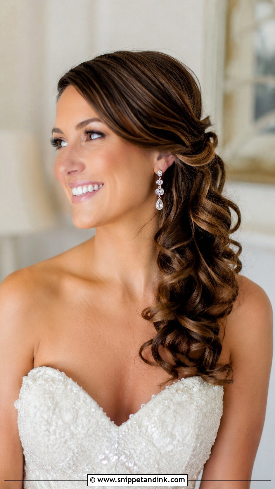 Side Swept Curls Wedding Hairstyle - Snippet and Ink - 20 Wedding Hairstyles Videos