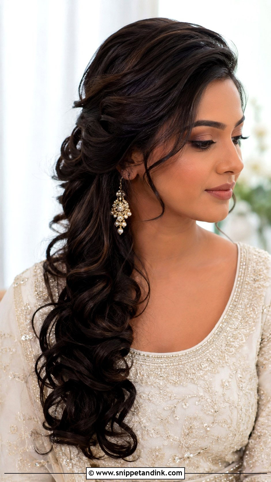 Side Swept Curls Wedding Hairstyle - Snippet and Ink - 15 Lesbian Wedding Hairstyles