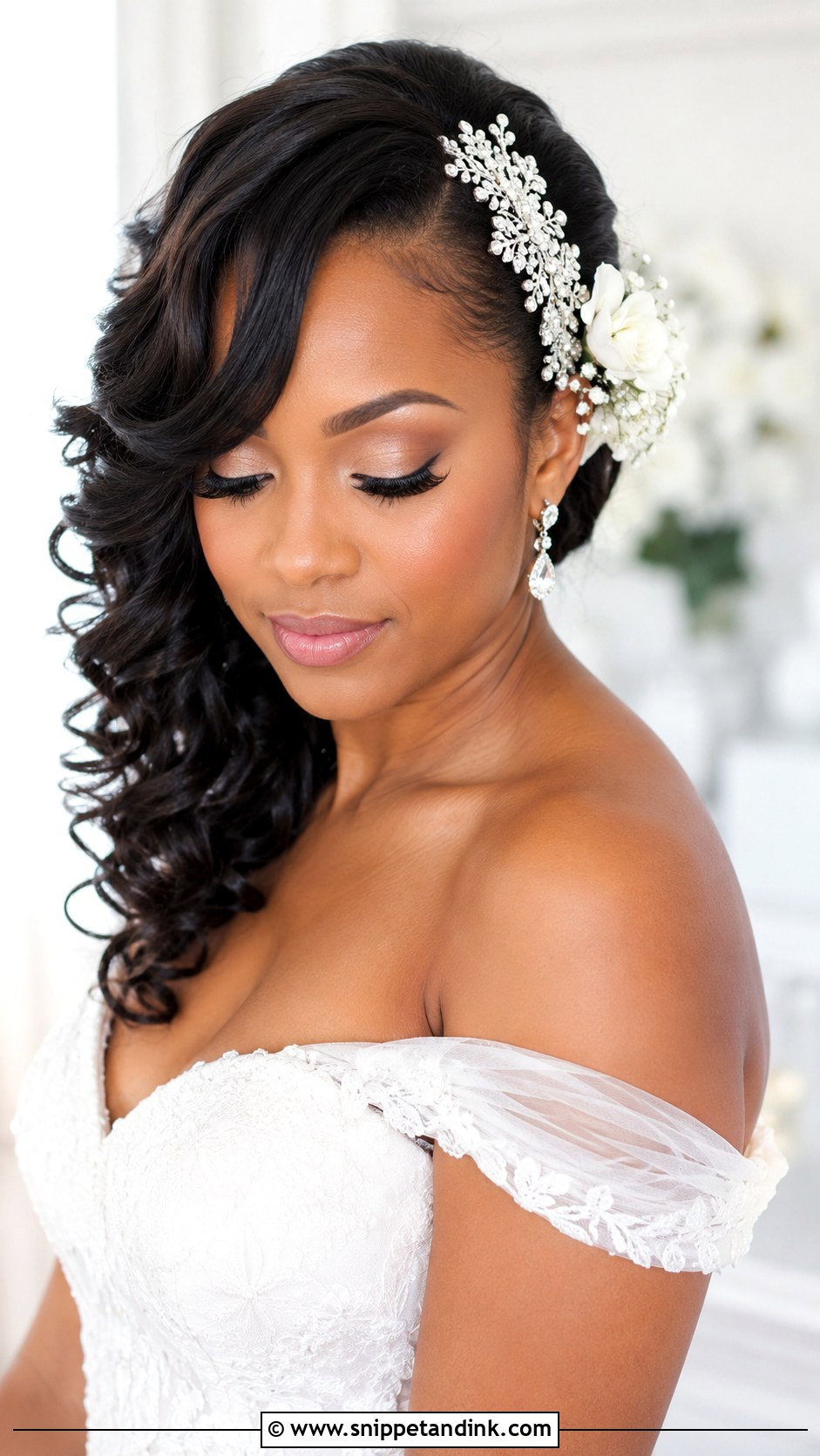 Side Swept Curls Wedding Hairstyle - Snippet and Ink - 25 Bridal Hair Black Women Ideas